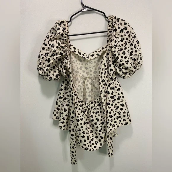 Topshop Black and Cream Floral Blouse - Picture 4 of 7